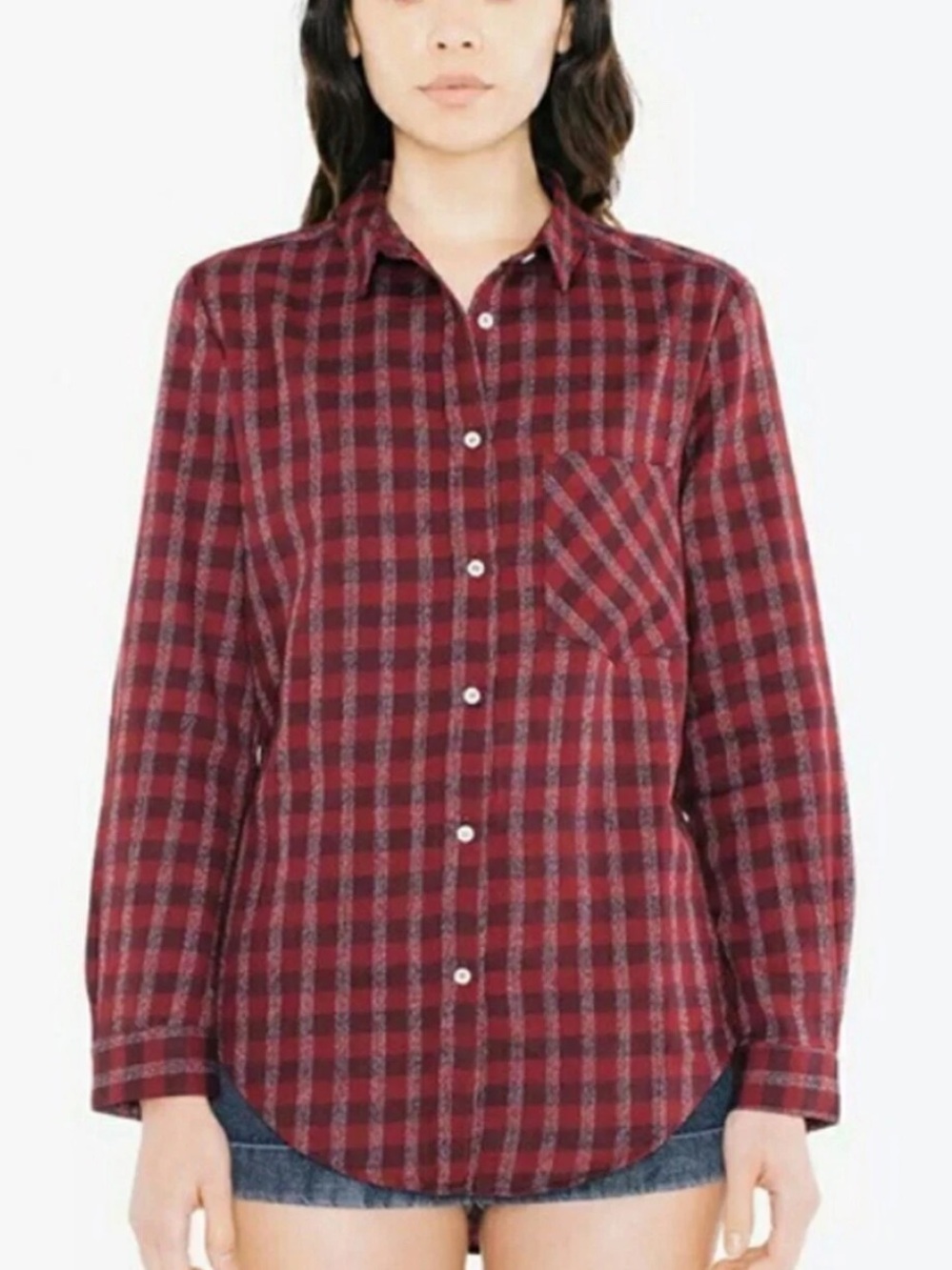 American Apparel 100% Cotton Frankie Button Down Plaid Shirt size XS